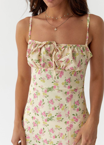 Жовтий сарафан-міді з куліскою на грудях Modaway