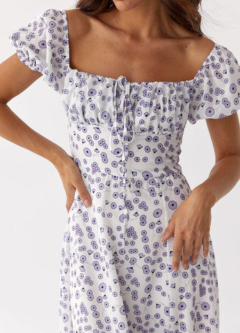 Лавандовое длинное платье с разрезом и кулиской на груди Modaway