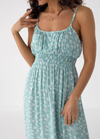 Зеленое летний сарафан на бретелях с резинкой на талии DK