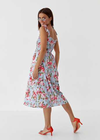 Голубое длинный женский сарафан на бретелях-завязках Modaway