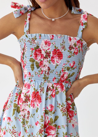 Голубое длинный женский сарафан на бретелях-завязках Modaway