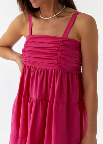 Фуксиновое (цвета Фуксия) сарафан миди с драпировкой на полочке No Brand