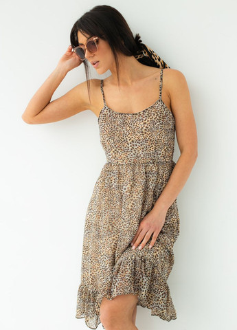 Кофейное сарафан из шифона на бретельках Sobe