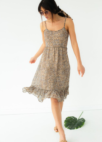 Кофейное сарафан из шифона на бретельках Sobe