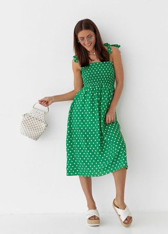 Зеленое длинный женский сарафан на бретелях-завязках Modaway