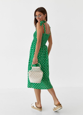 Зеленое длинный женский сарафан на бретелях-завязках Modaway