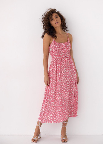 Красное летний сарафан на бретелях с резинкой на талии DK