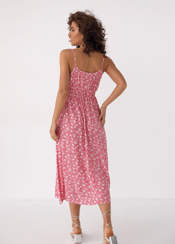 Красное летний сарафан на бретелях с резинкой на талии DK