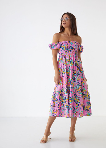 Розовое летнее женское платье с резинками на талии Fame