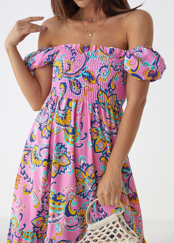 Розовое летнее женское платье с резинками на талии Fame