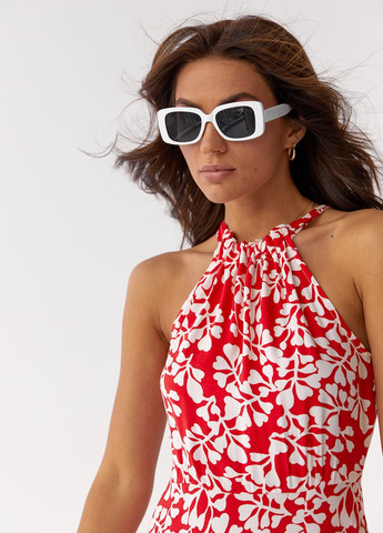 Червона літня сукня з розпірками та куліскою на горловині Fame