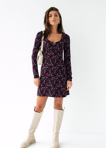 Фуксинова (кольору Фукія) коротка сукня з квітковим принтом No Brand