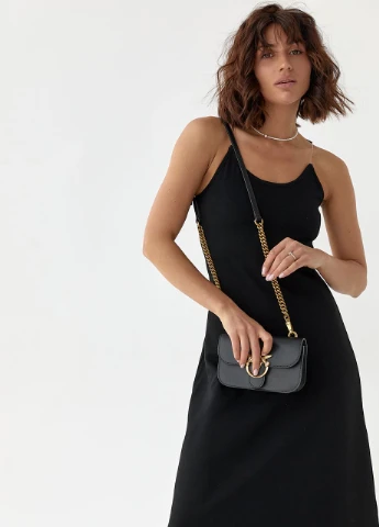 Чорна трикотажний сарафан з оригінальними бретелями Lurex