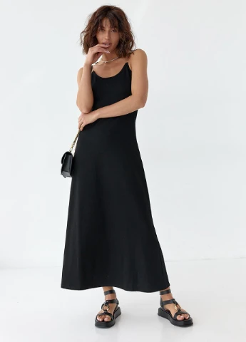 Чорна трикотажний сарафан з оригінальними бретелями Lurex