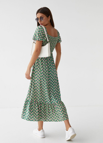 Зеленое женское длинное платье с эластичным поясом Fame