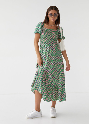 Зелена довге жіноче плаття з еластичним поясом Fame