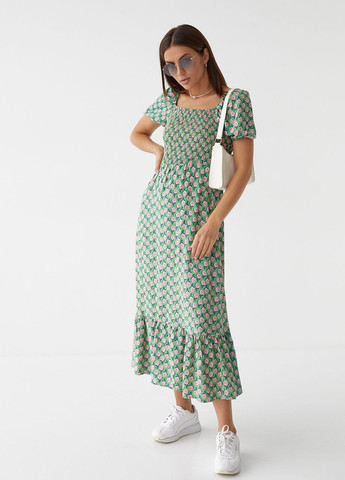 Зелена довге жіноче плаття з еластичним поясом Fame