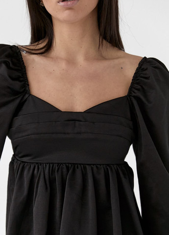 Черное атласное платье-мини с пышной юбкой и с открытой спиной Lurex