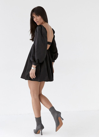 Черное атласное платье-мини с пышной юбкой и с открытой спиной Lurex