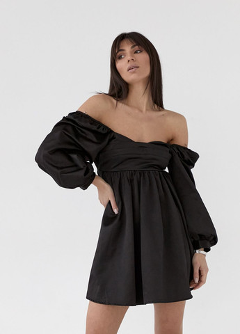 Чорна атласна сукня-міні з пишною спідницею та з відкритою спиною Lurex