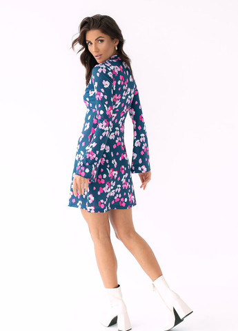 Фиолетовое платье мини расширенного силуэта с цветочным принтом No Brand