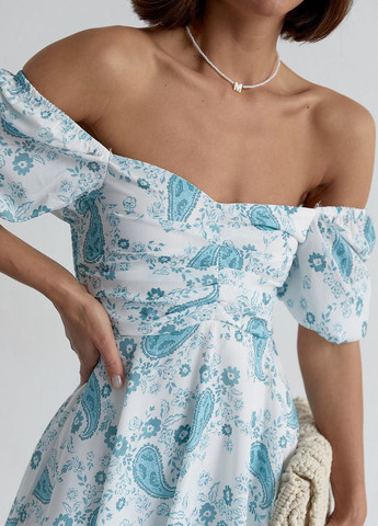 Бірюзова літня сукня міні з драпіруванням спереду Lurex