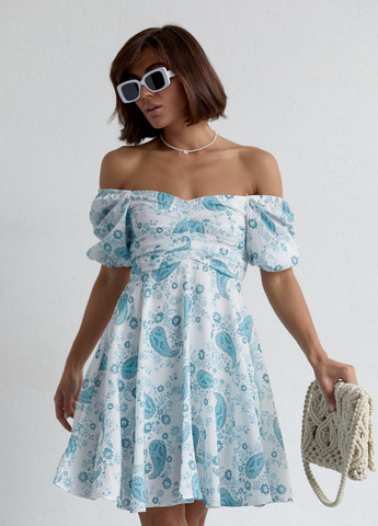Бирюзовое летнее платье мини с драпировкой спереди Lurex