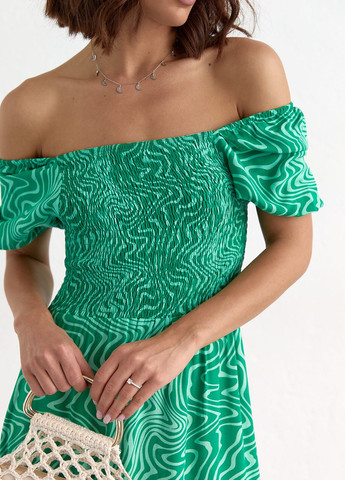 Смарагдова літня сукня максі з еластичним верхом Lurex