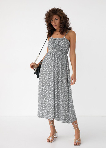 Черное летний сарафан на бретелях с резинкой на талии DK