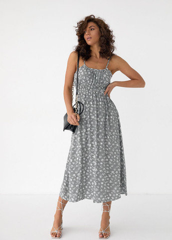 Черное летний сарафан на бретелях с резинкой на талии DK