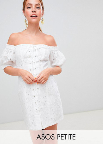 Білий кежуал жіноча бавовняна міні сукня бебі долл, з відкритою спиною, з відкритими плечима Asos однотонна