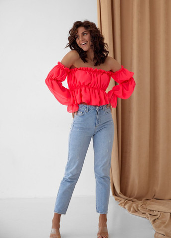 Рожева жіноча вкорочена блузка із шифону DK