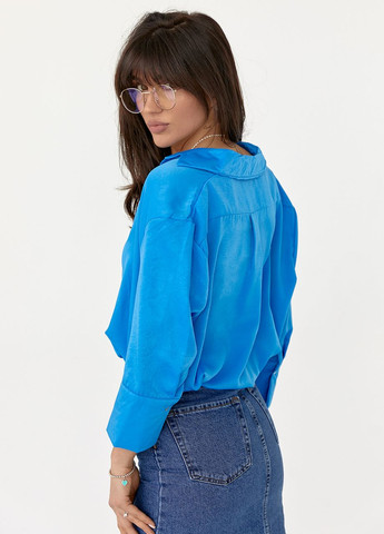 Голубая демисезонная женская блузка с укороченным рукавом Lurex
