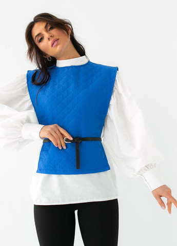Синяя демисезонная блуза с объемными рукавами с накидкой и поясом Elisa