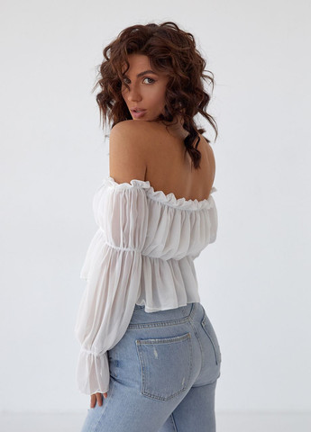 Белая женская укороченная блузка из шифона DK