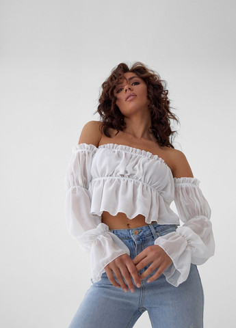 Белая женская укороченная блузка из шифона DK