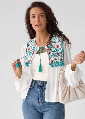 Молочная женская блуза-накидка с вышивкой Lurex