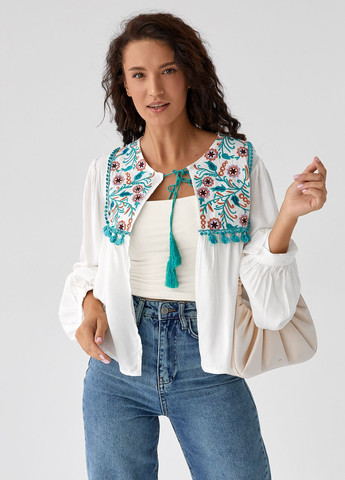 Молочная женская блуза-накидка с вышивкой Lurex