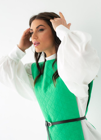 Зелёная блуза с объемными рукавами с накидкой и поясом Elisa