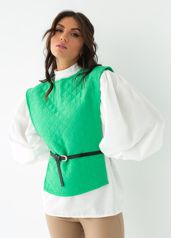 Зелёная блуза с объемными рукавами с накидкой и поясом Elisa