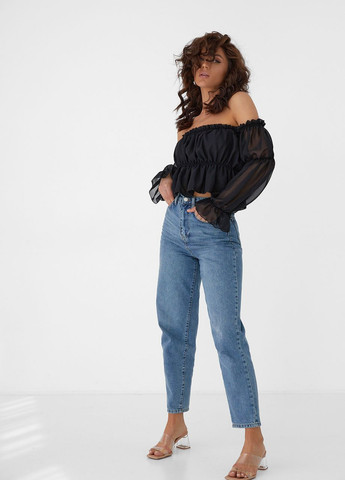 Чёрная женская укороченная блузка из шифона DK