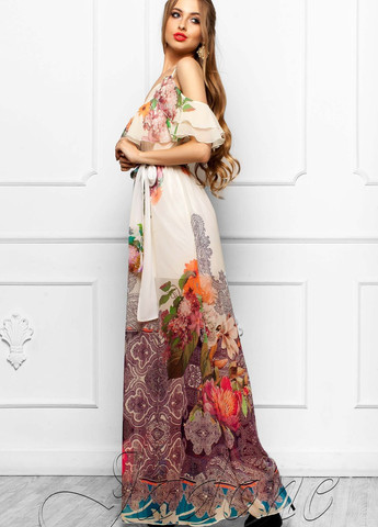 Комбинированное повседневный летний сарафан из шифона Jadone Fashion с цветочным принтом
