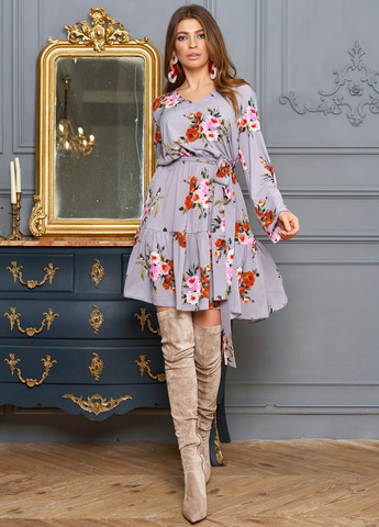 Сіра повсякденний літня сукня Jadone Fashion з квітковим принтом