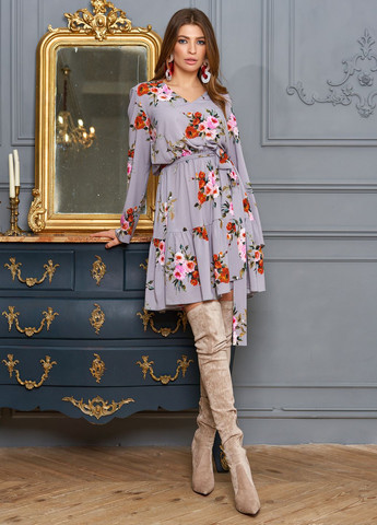 Сіра повсякденний літня сукня Jadone Fashion з квітковим принтом