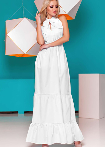 Белое повседневный летнее платье из хлопка Jadone Fashion однотонное