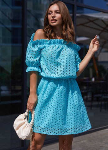 Блакитна повсякденний літня сукня з прошви Jadone Fashion однотонна