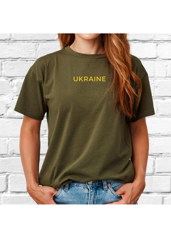 Хакі (оливкова) футболка хакі з вишивкою ukraine 02 жіноча millytary green m No Brand