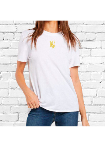 Белая футболка з вишивкою золотого тризуба женская белый m No Brand