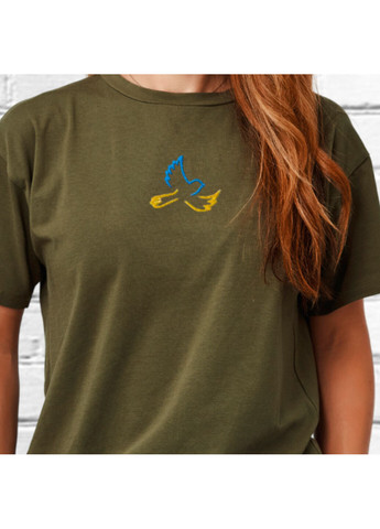 Хакі (оливкова) футболка з вишивкою голуба 02-2 жіноча millytary green s No Brand