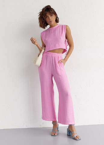 Літній жіночий костюм із брюками та топом із зав'язками Lurex (260216595)